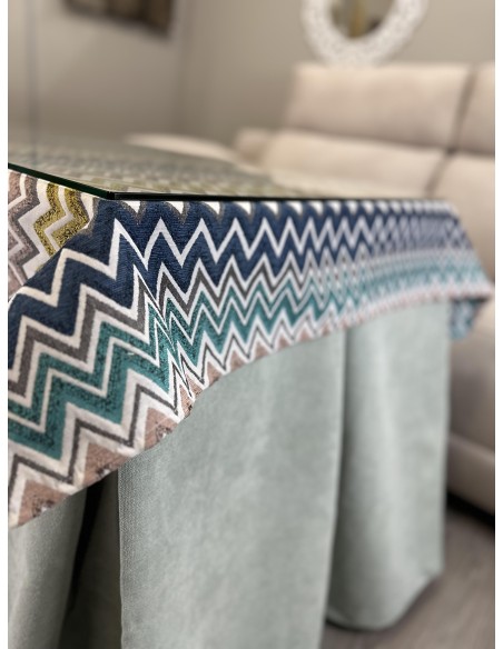 Ropa de Mesa Camilla Antimanchas Aterciopelada Triple Grueso Reforzada 10 pliegues Kumar Agua con Tapete Mar