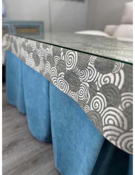 Ropa de Mesa Camilla Antimanchas Aterciopelada Triple Grueso Reforzada 10 pliegues Kumar Verde con Tapete Círculos Verde