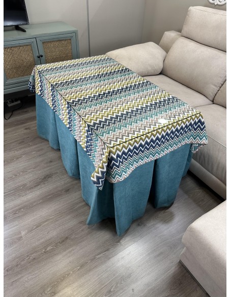 Ropa de Mesa Camilla Antimanchas Aterciopelada Triple Grueso Reforzada 10 pliegues Kumar Verde con Tapete Mar