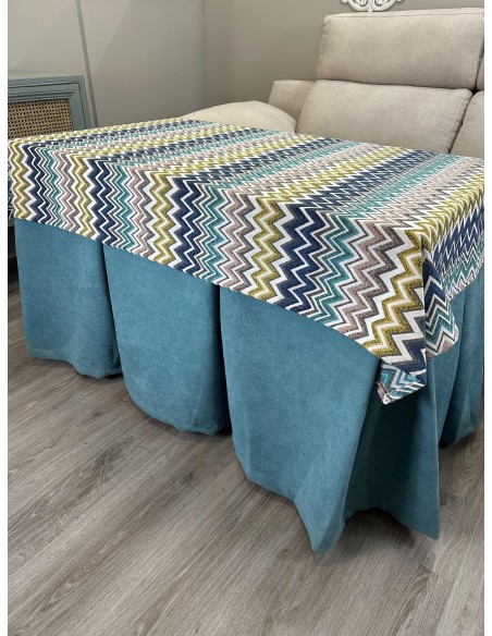 Ropa de Mesa Camilla Antimanchas Aterciopelada Triple Grueso Reforzada 10 pliegues Kumar Verde con Tapete Mar