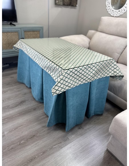 Ropa de Mesa Camilla Antimanchas Aterciopelada Triple Grueso Reforzada 10 pliegues Kumar Verde con Tapete Miranda