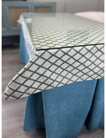 Ropa de Mesa Camilla Antimanchas Aterciopelada Triple Grueso Reforzada 10 pliegues Kumar Verde con Tapete Miranda