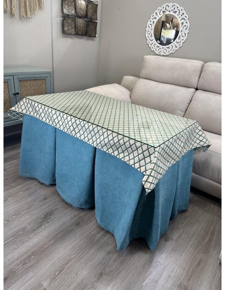 Ropa de Mesa Camilla Antimanchas Aterciopelada Triple Grueso Reforzada 10 pliegues Kumar Verde con Tapete Miranda