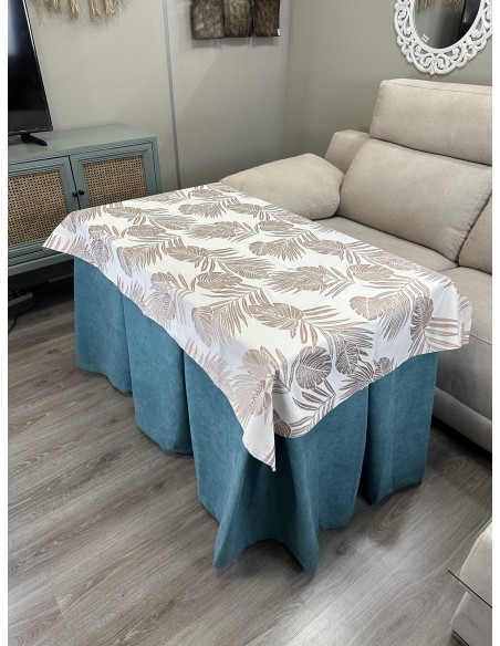 Ropa de Mesa Camilla Antimanchas Aterciopelada Triple Grueso Reforzada 10 pliegues Kumar Verde con Tapete Palmeras Rosa