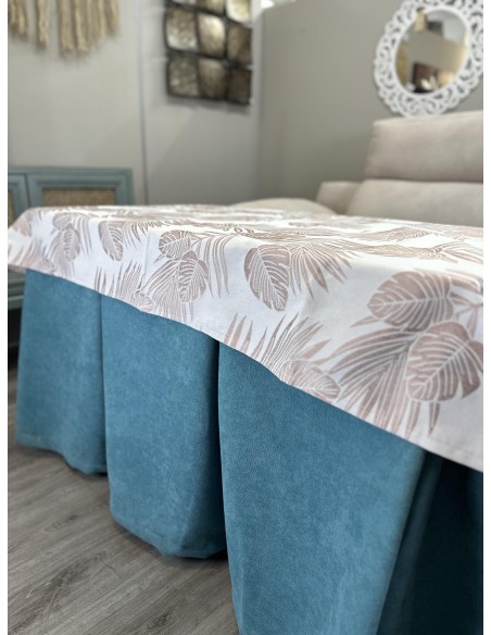 Ropa de Mesa Camilla Antimanchas Aterciopelada Triple Grueso Reforzada 10 pliegues Kumar Verde con Tapete Palmeras Rosa