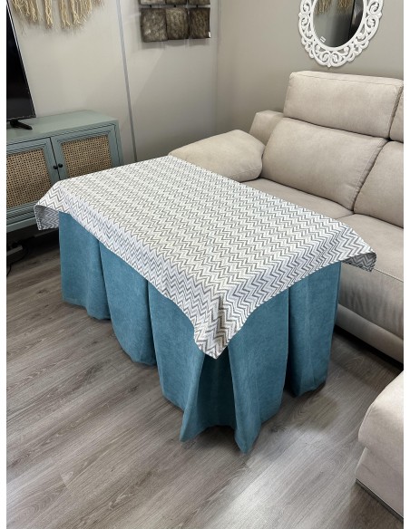 Ropa de Mesa Camilla Antimanchas Aterciopelada Triple Grueso Reforzada 10 pliegues Kumar Verde con Tapete Rayas Gris