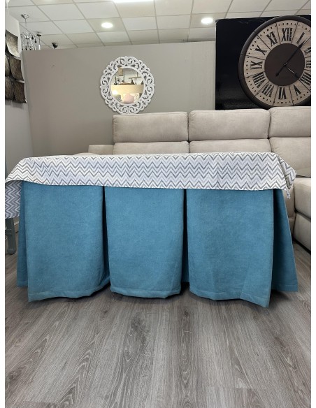 Ropa de Mesa Camilla Antimanchas Aterciopelada Triple Grueso Reforzada 10 pliegues Kumar Verde con Tapete Rayas Gris