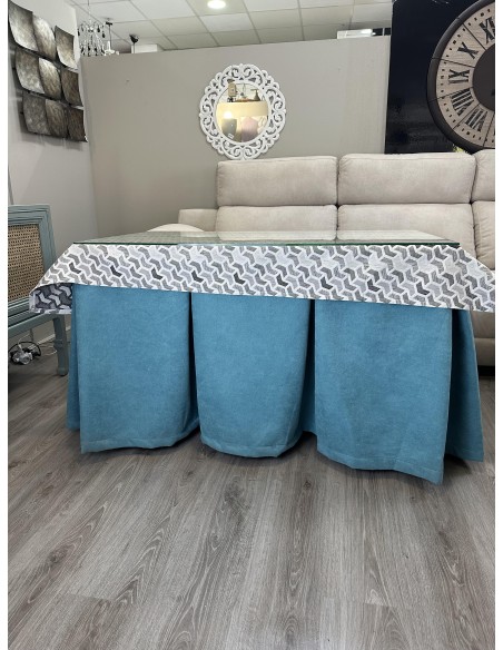 Ropa de Mesa Camilla Antimanchas Aterciopelada Triple Grueso Reforzada 10 pliegues Kumar Verde con Tapete Prisma Covac