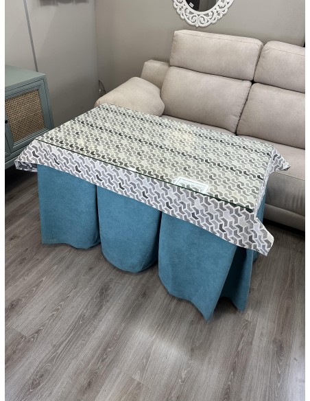 Ropa de Mesa Camilla Antimanchas Aterciopelada Triple Grueso Reforzada 10 pliegues Kumar Verde con Tapete Prisma Covac