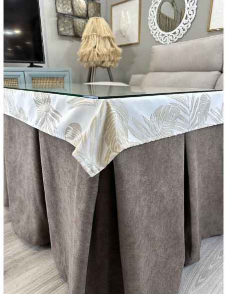 Ropa de Mesa Camilla Antimanchas Aterciopelada Triple Grueso Reforzada 10 pliegues Marrón con Tapete Palmeras Beige