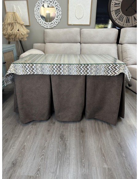 Ropa de Mesa Camilla Antimanchas Aterciopelada Triple Grueso Reforzada 10 pliegues Marrón con Tapete Tierra