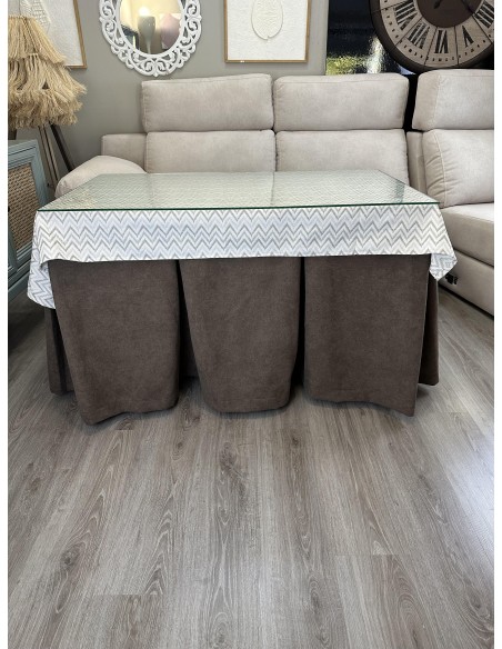 Ropa de Mesa Camilla Antimanchas Aterciopelada Triple Grueso Reforzada 10 pliegues Marrón con Tapete Torino Beige