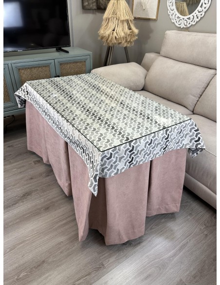 Ropa de Mesa Camilla Antimanchas Aterciopelada Triple Grueso Reforzada 10 pliegues Rosa con Tapete Covap Prisma
