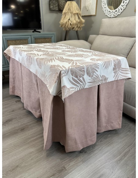 Ropa de Mesa Camilla Antimanchas Aterciopelada Triple Grueso Reforzada 10 pliegues Rosa con Tapete Palmeras Rosa