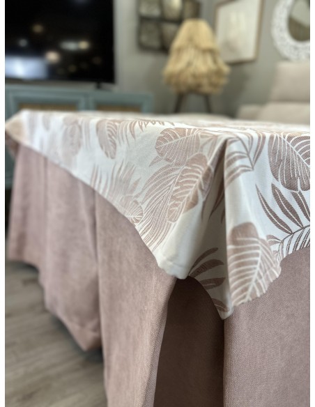 Ropa de Mesa Camilla Antimanchas Aterciopelada Triple Grueso Reforzada 10 pliegues Rosa con Tapete Palmeras Rosa