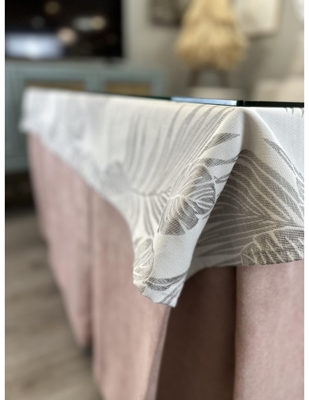 Ropa de Mesa Camilla Antimanchas Aterciopelada Triple Grueso Reforzada 10 pliegues Rosa con Tapete Palmeras Gris