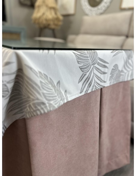 Ropa de Mesa Camilla Antimanchas Aterciopelada Triple Grueso Reforzada 10 pliegues Rosa con Tapete Palmeras Gris