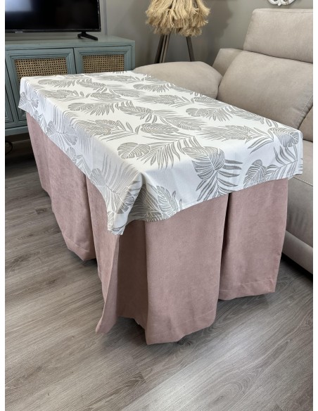 Ropa de Mesa Camilla Antimanchas Aterciopelada Triple Grueso Reforzada 10 pliegues Rosa con Tapete Palmeras Rosa