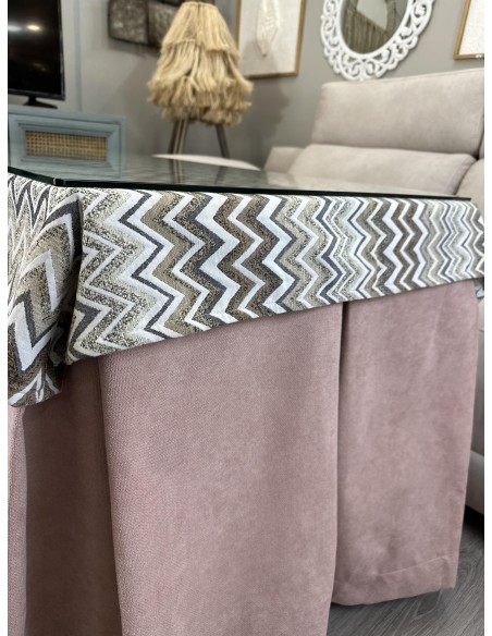 Ropa de Mesa Camilla Antimanchas Aterciopelada Triple Grueso Reforzada 10 pliegues Rosa con Tapete Tierra