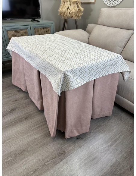 Ropa de Mesa Camilla Antimanchas Aterciopelada Triple Grueso Reforzada 10 pliegues Rosa con Tapete Palmeras Torino Beige