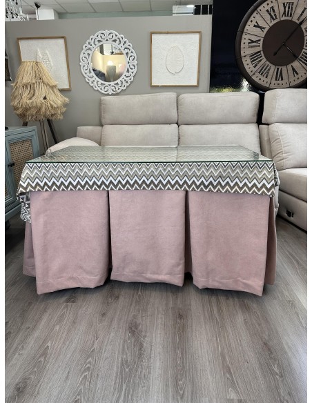 Ropa de Mesa Camilla Antimanchas Aterciopelada Triple Grueso Reforzada 10 pliegues Rosa con Tapete Tierra
