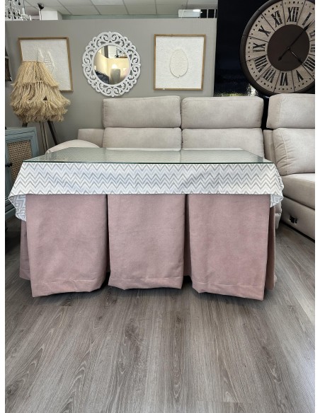 Ropa de Mesa Camilla Antimanchas Aterciopelada Triple Grueso Reforzada 10 pliegues Rosa con Tapete Palmeras Torino Beige