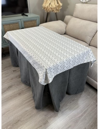 Conjunto Ropa de Mesa Camilla Antimanchas Aterciopelada Triple Grueso Reforzada 10 pliegues Kumar Gris