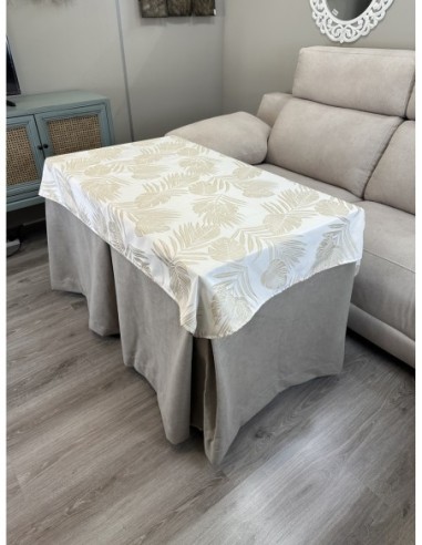 Conjunto Ropa de Mesa Camilla Antimanchas Aterciopelada Triple Grueso Nature Beige