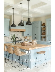 Cocina azul pastel con isla...