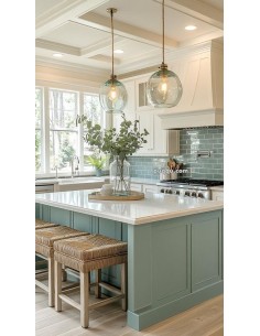 Cocina en blanco y verde...