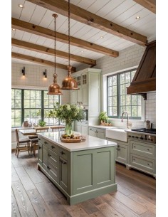 Cocina campestre en verde...