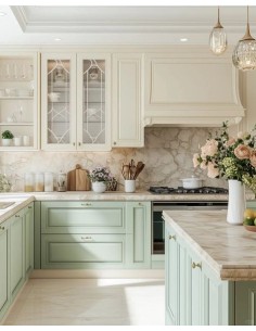 Cocina clásica con muebles...