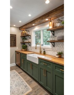 Cocina lineal con muebles...