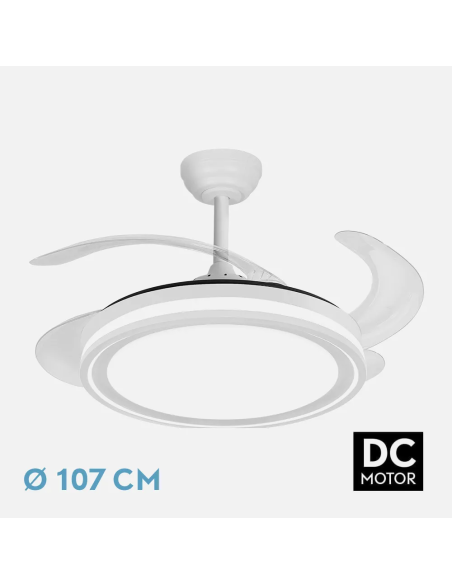 Ventilador Retráctil Bandido 59w Blanco 4aspas 107d 5900lm 3500-4000-6500k Remoto Y Temporizador