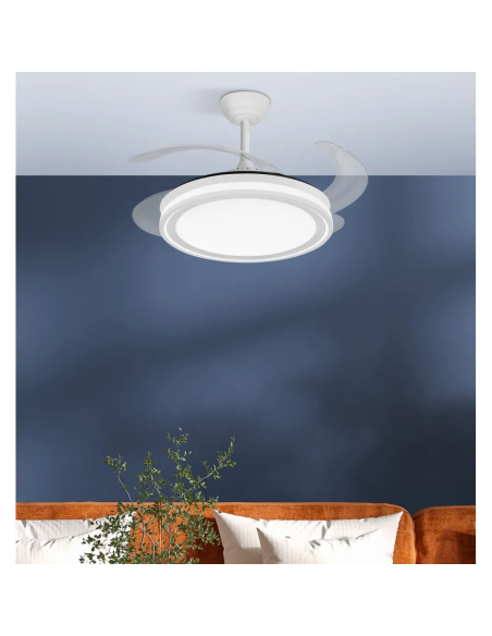 Ventilador Retráctil Bandido 59w Blanco 4aspas 107d 5900lm 3500-4000-6500k Remoto Y Temporizador
