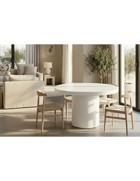 MESA REDONDA 120 CM MICROCEMENTO BLANCO