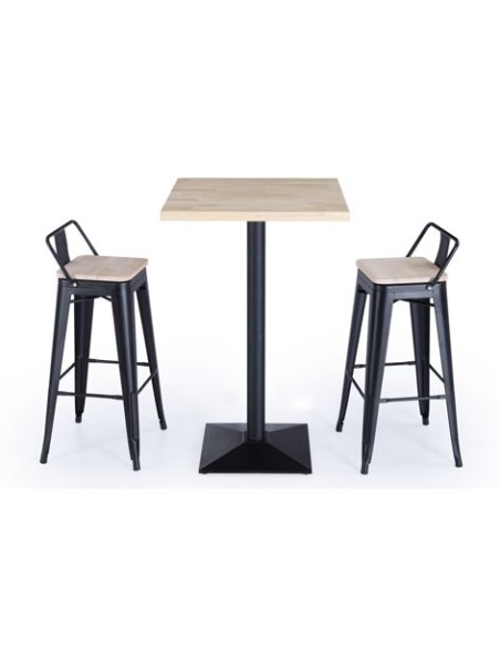 TABURETE ALTO TOLIX NEGRO ASIENTO MADERA ROBLE NORDISH