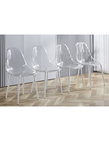SILLA COMEDOR TELMA TRANSPARENTE PATAS BLANCAS