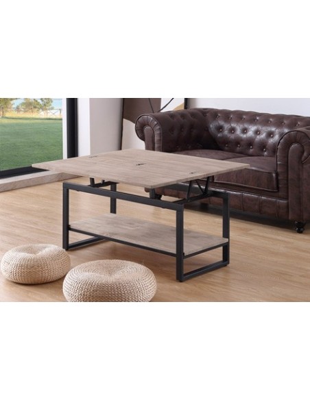 MESA CENTRO ELEVABLE Y EXTENSIBLE STEVE  100 x 45 CM ROBLE HONEY / NEGRO