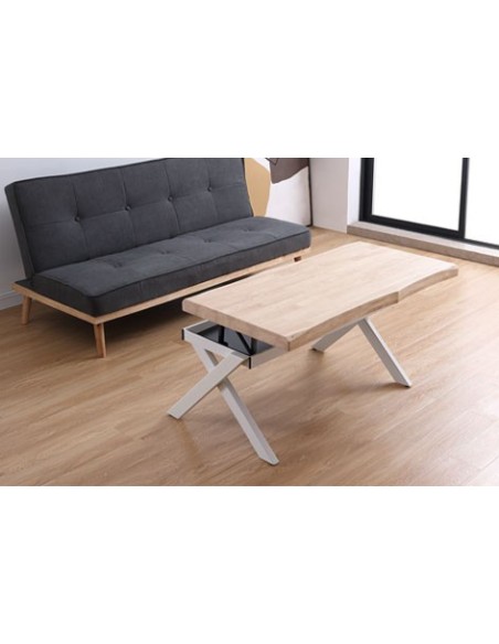 MESA CENTRO ELEVABLE XENA 120 X 66 CM TAPA CON FORMA ROBLE NORDISH  / BLANCO