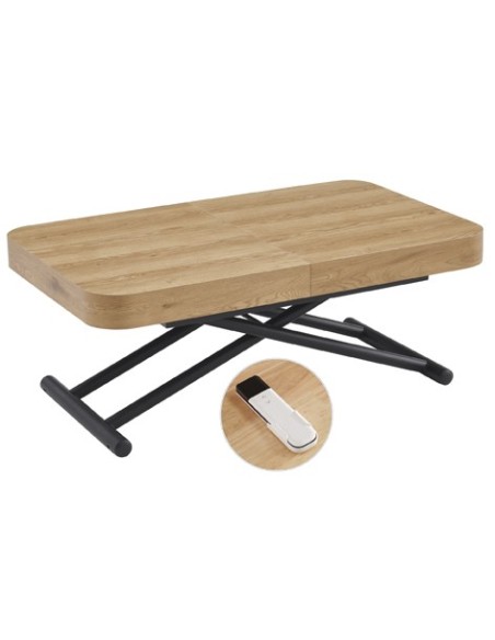 MESA CENTRO EXTENSIBLE 120 - 160 - 200 CM CON ELEVACION ELECTRICA TURIN OAK / NEGRO