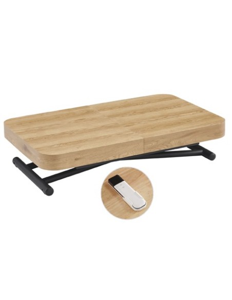 MESA CENTRO EXTENSIBLE 120 - 160 - 200 CM CON ELEVACION ELECTRICA TURIN OAK / NEGRO