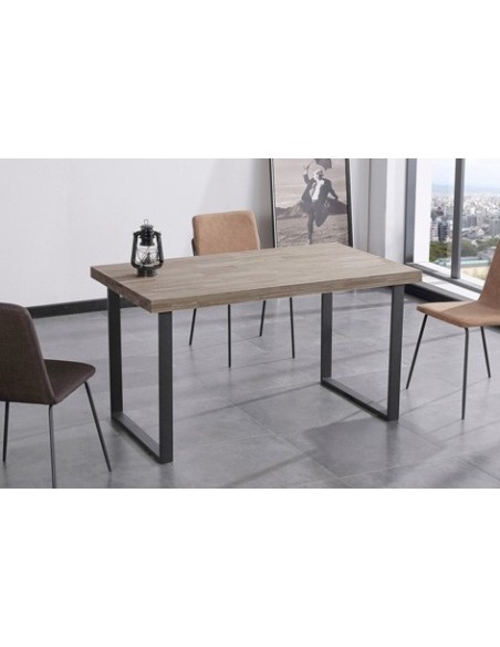 MESA COMEDOR FIJA NATURAL 140 x 80 CM  ROBLE AMERICAN / NEGRO