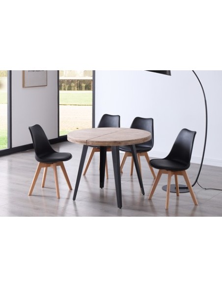 MESA COMEDOR REDONDA EXTENSIBLE BERG 120 - 160 - 200 CM ROBLE HONEY / NEGRO