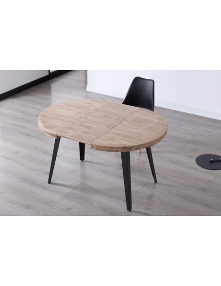 MESA COMEDOR REDONDA EXTENSIBLE BERG 120 - 160 - 200 CM ROBLE HONEY / NEGRO