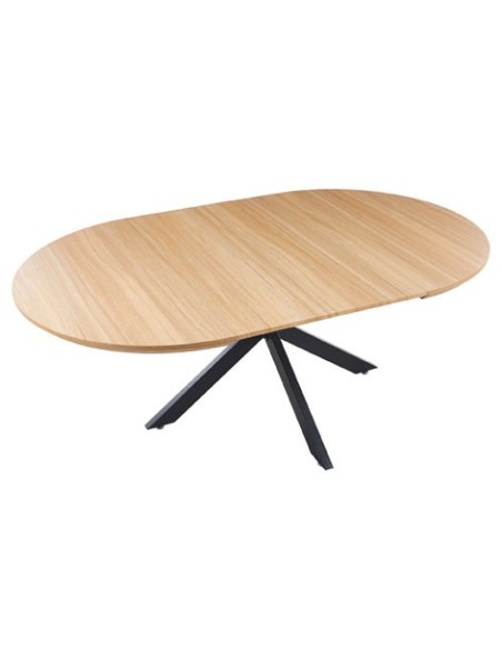 MESA COMEDOR REDONDA EXTENSIBLE CROSS 130 - 170 - 210 x 130 CM OAK / NEGRO