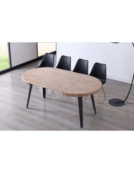 MESA COMEDOR REDONDA EXTENSIBLE BERG 100 - 140 - 180 CM  ROBLE HONEY / NEGRO