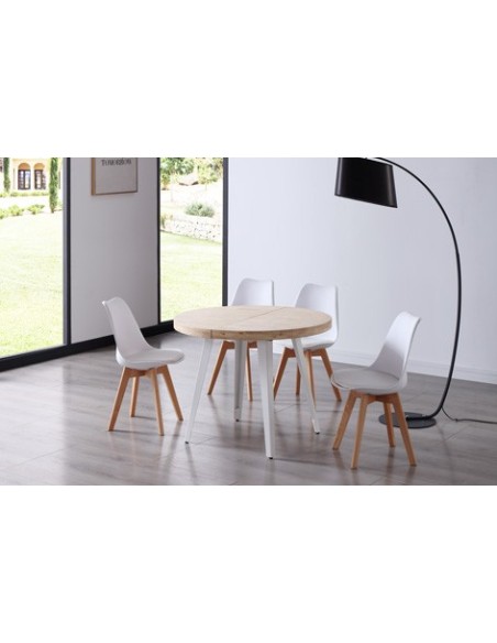 MESA COMEDOR REDONDA EXTENSIBLE BERG 100 - 140 - 180 CM ROBLE NORDISH / BLANCO