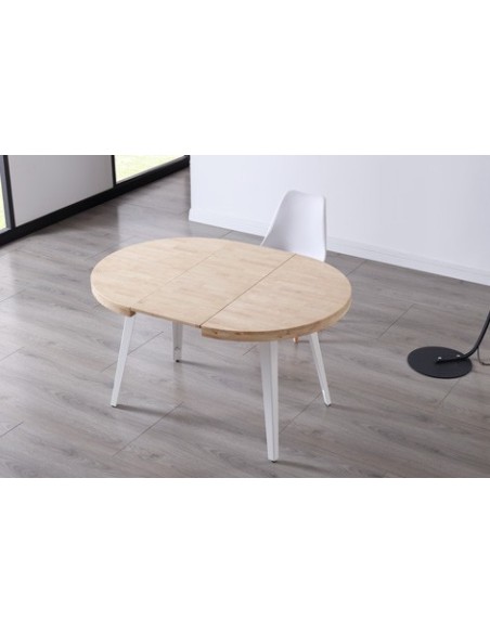 MESA COMEDOR REDONDA EXTENSIBLE BERG 100 - 140 - 180 CM ROBLE NORDISH / BLANCO