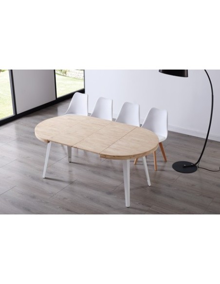 MESA COMEDOR REDONDA EXTENSIBLE BERG 100 - 140 - 180 CM ROBLE NORDISH / BLANCO